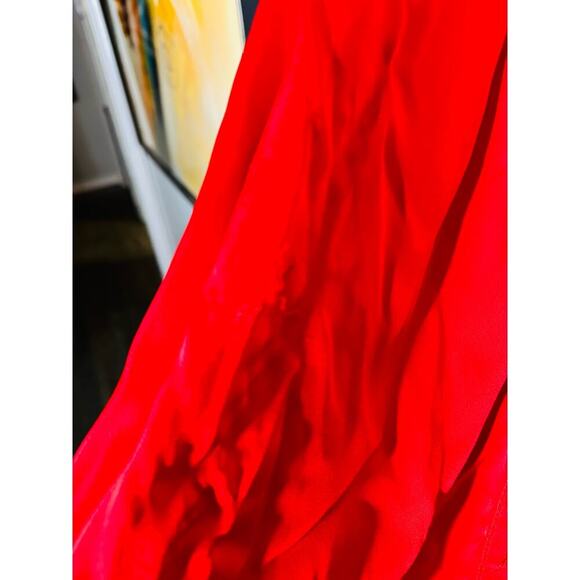 MARISSA WEBB Satin Red Tie Front V-Neck Ruffled Sleeves Shift Mini Dress Size 10 - Picture 10 of 11